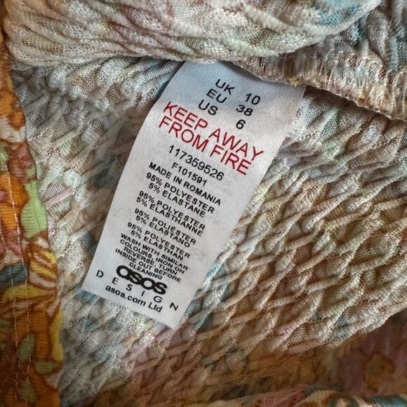 ASOS Design textured ruched Floral Print Mini Dress size 6 - Picture 8 of 9